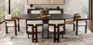 Comedor Ovalado 240  x 120 cm Astor Nogal con 6 Sillas Ellisse