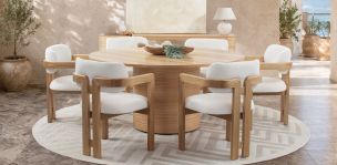 Comedor Redondo 160 cm Astor Natural y 6 Sillas Ellisse