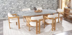 Comedor Rectangular de Granito 240 x 120 cm Astor Natural y 6 Sillas Ellisse