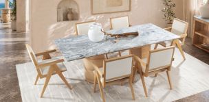 Comedor Rectangular de Granito 240 x 120 cm Astor Natural y 6 Sillas Killian