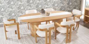 Comedor Ovalado 240 x 120 cm Astor Natural y 6 Sillas Ellisse Cotton
