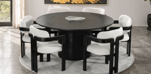 Comedor Redondo 160 cm Astor Negro y 6 Sillas Ellisse