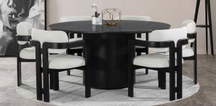 Comedor Redondo de Granito 160 cm Astor Negro y 6 Sillas Elisse Cotton