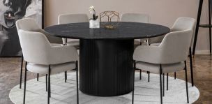 Comedor Redondo de Granito 160 cm Astor Negro y 6 Sillas Guiza