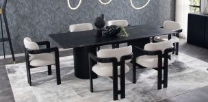 Comedor Rectangular de Granito 240 x 120 cm Astor Negro y 6 Sillas Elisse Dotty