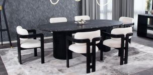 Comedor Ovalado de Granito 240 x 120 cm Astor Negro con 6 Sillas Ellisse