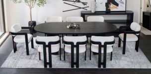Comedor Ovalado 240 x 120 cm Astor Negro con 8 Sillas Ellisse