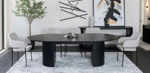 Comedor Ovalado 240 x 120 cm Astor Negro con 6 Sillas Guiza