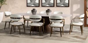 Comedor de Cerámica 270 x 120 cm Ginger con 8 Sillas Lacey