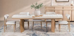 Comedor de Ceramica 240 x 120 Allens Natural con 6 Sillas Lucca