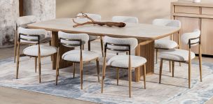 Comedor de Ceramica 240 x 120 Allens Natural con 8 Sillas Lucca