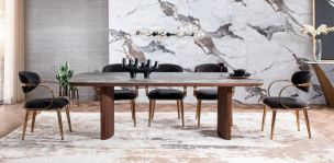 Comedor de Ceramica 240 x 120 Allens Gris con 6 Sillas Lacey