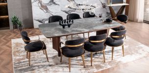 Comedor de Ceramica 240 x 120 Allens Gris con 8 Sillas Lacey