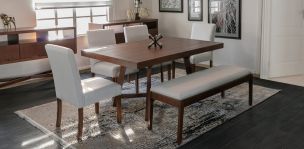 Comedor 160 x 100 cm Granada Nogal 4 Sillas y Banca Gris