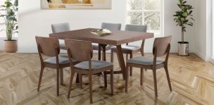 Comedor 135 x 100 cm Nogal Granada y 6 sillas Avery Gris