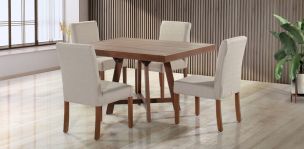 Comedor 135 x 100 cm Nogal Granada y 4 Sillas Beige