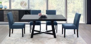 Comedor 160 X 100 cm Negro Granada y 4 Sillas Azul