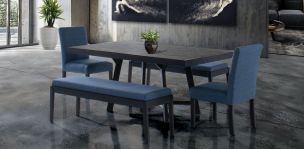 Comedor 160 x 100 cm Negro Granada, 2 Sillas y 2 Bancas Azul