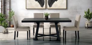 Comedor 160 x100 cm Negro Granada y 4 Sillas Beige