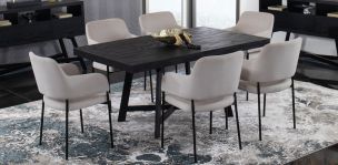 Comedor 160 x 100 cm Granada Negro con 6 Sillas Guiza