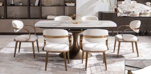 Comedor de Ceramica Con Extensión 190 x 115 cm Ayre con 6 Sillas Lacey