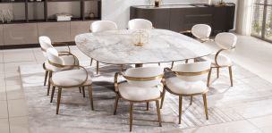 Comedor de Ceramica Con Extensión 190 x 115 cm Ayre con 8 Sillas Lacey