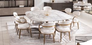 Comedor de Ceramica Con Extensión 190 x 115 cm Ayre con 8 Sillas Lacey