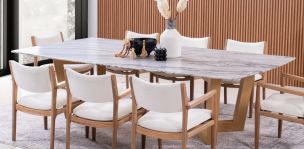 Comedor Rosa Morada/Granito 280 x 150 cm Huxley con 8 Sillas