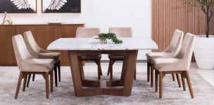 Comedor Nogal/Granito 160 x 160 cm Huxley con 6 Sillas Allegra