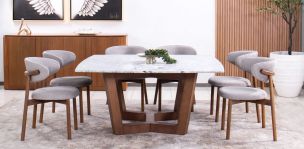 Comedor Nogal/Granito 160 x 160 cm Huxley con 6 Sillas Malbec