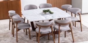 Comedor Nogal/Granito 160 x 160 cm Huxley con 8 Sillas Malbec