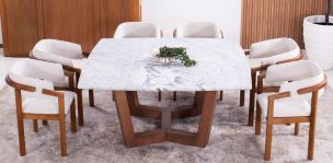 Comedor Nogal/Granito 160 x 160 cm Huxley con 6 Sillas Dann