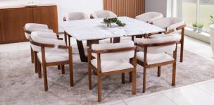 Comedor Nogal/Granito 160 x 160 cm Huxley con 8 Sillas Dann