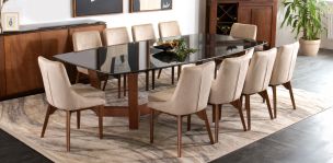 Comedor 280 x 140 cm Huxley con 10 sillas Allegra Beige
