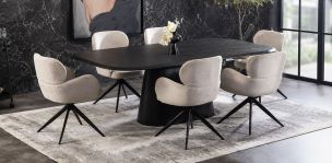 Comedor 220 x 110 cm Jillian Negro con 6 Sillas Blancas
