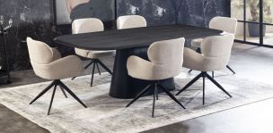 Comedor 220 x 110 cm Jillian Negro con 6 Sillas Blancas