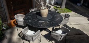 Comedor Redondo de Granito 180 cm Lungo y 6 Sillas Lugano Gris