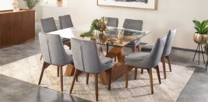 Comedor de Cristal 150 x 150 cm Parota Matera y  8 Sillas