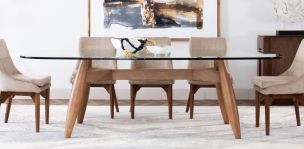 Comedor de Cristal 240 x 140 cm Donatto Nogal