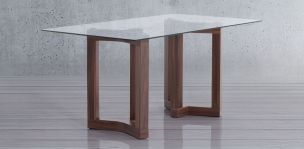 Mesa Comedor de Cristal 160 x 90 cm Gyo Nogal