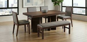 Comedor 150 x 90 cm Kiran Nogal con 4 Sillas y una Banca