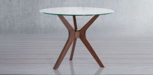 Mesa Comedor de Cristal 100 cm Owe Nogal