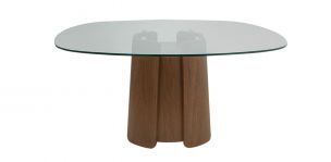 Mesa Comedor de Cristal 150 x 150 cm Zira Nogal