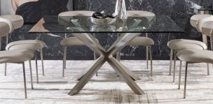 Mesa Comedor Cuadrada de Cristal 160 x 160 cm New Shanghai Plata