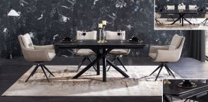 Comedor de Cerámica 180 x 100 cm Adria Negro con 4 Sillas Asha