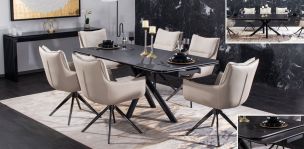Comedor de Cerámica 180 x 100 cm Adria Negro con 6 Sillas Asha