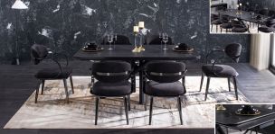 Comedor de Cerámica 180 x 100 cm Adria Negro con 6 Sillas Lacey Gris