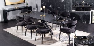 Comedor de Cerámica 180 x 100 cm Adria Negra con 8 Sillas Lacey Gris