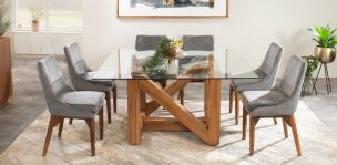 Comedor 150 x 150 cm Parota Ravello Cristal con 6 Sillas