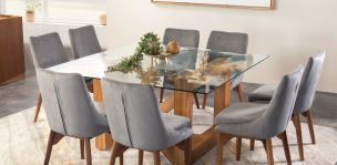 Comedor 150 x 150 cm Parota Ravello Cristal con 8 Sillas